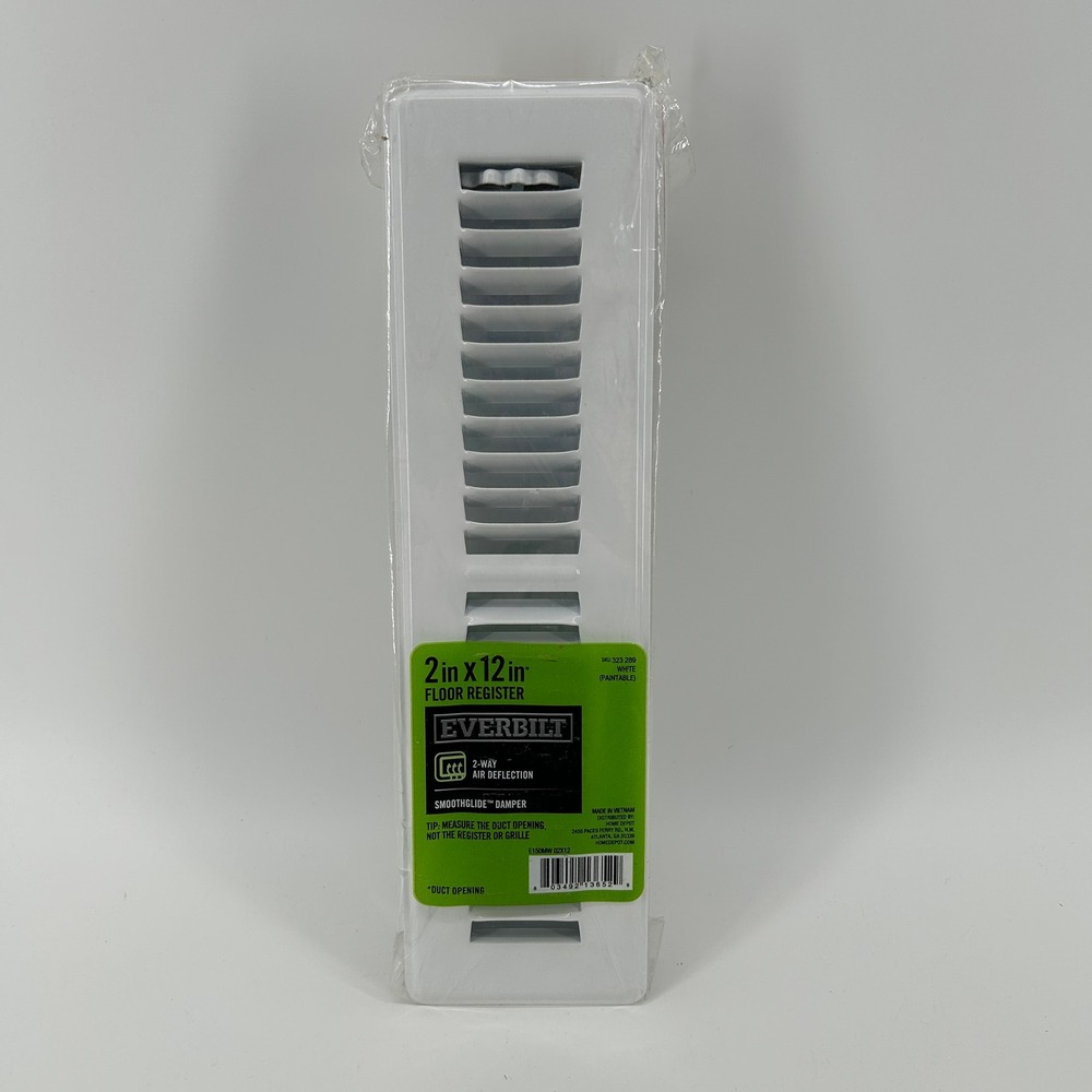 Everbilt 2 in x 12 in White Floor Register 2-Way Air Paintable E150MW NEW